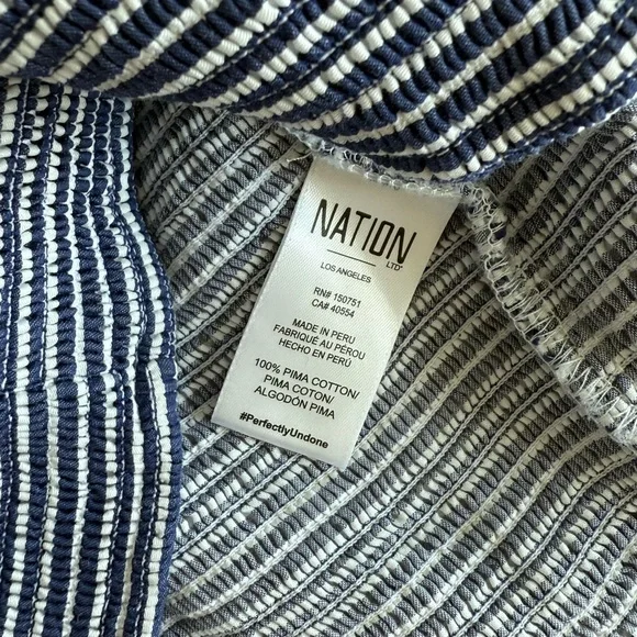 Nation LTD Navy Blue Smocked Puff Sleeve Blouse - Picture 5 of 6